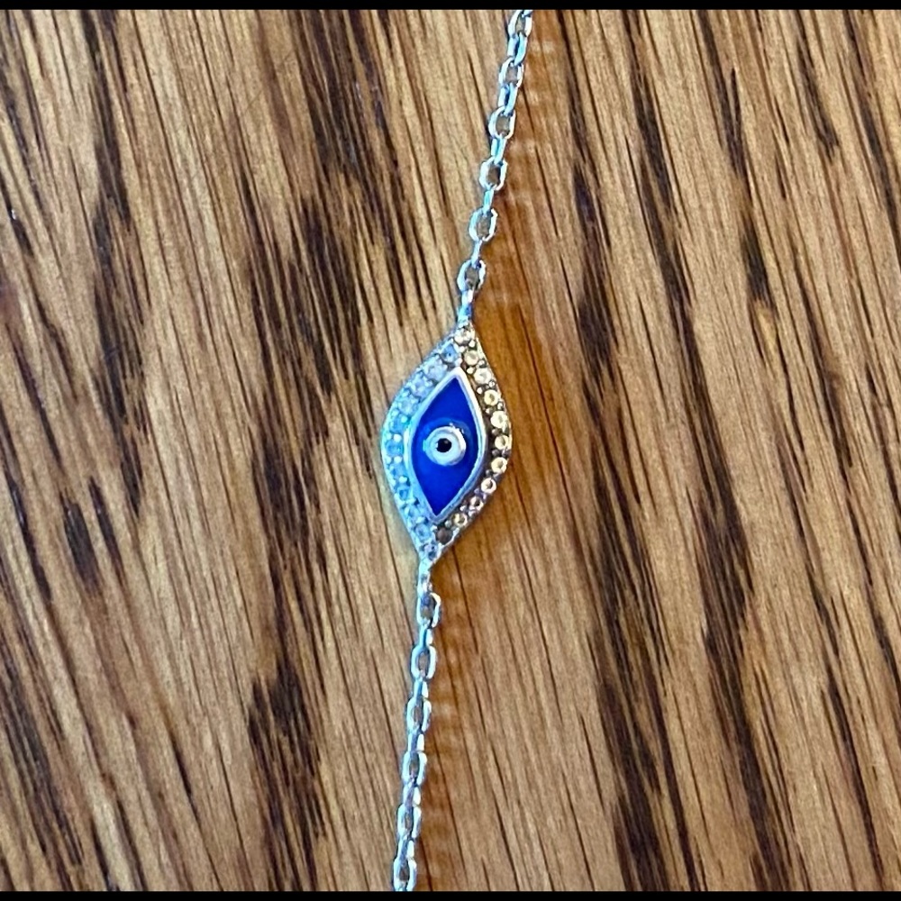 Blue enamel Nazar Evil Eye silver bracelet